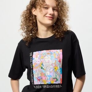 NWT Pop Mart Labubu Shirt Black Womens Tee Top Small Daughter Gift Colorful Cute